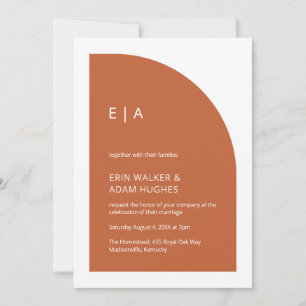 Burnt Orange Minimalist Monogram Half Arch Wedding Invitation