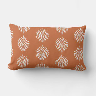 Burnt Orange Minimalist Palm Leaf Pattern Lumbar Pillow