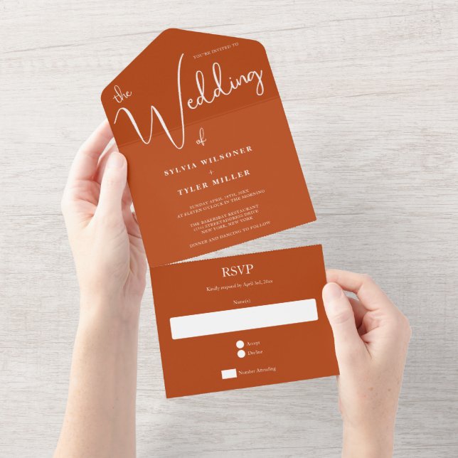 Burnt Orange Minimalist Wedding All In One Invitation (Tearaway)