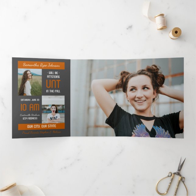 Burnt Orange Modern Block 5-Photo Graduation Tri-Fold Invitation (Inside)