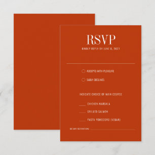 Burnt Orange Modern Colourful Meal Choice Wedding RSVP Card