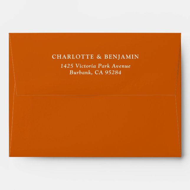 Burnt Orange Modern Custom Wedding 5.25x7.25 Envelope (Back (Top Flap))