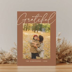 Burnt Orange Modern Grateful Photo Thanksgiving Holiday Card