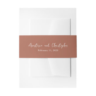 Burnt Orange Modern Handwriting Elegant Wedding Invitation Belly Band