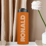 Burnt Orange Modern Typography Personalized Name Thermal Tumbler<br><div class="desc">Keep hot beverages hot and cold beverages cold with this trendy,  insulated thermal tumbler that is a burnt orange colour along with name printed in white,  modern  typography. Edit your thermal tumbler and replace name with desired name. Perfect for a birthday gift,  wedding groomsman gift,  etc.</div>