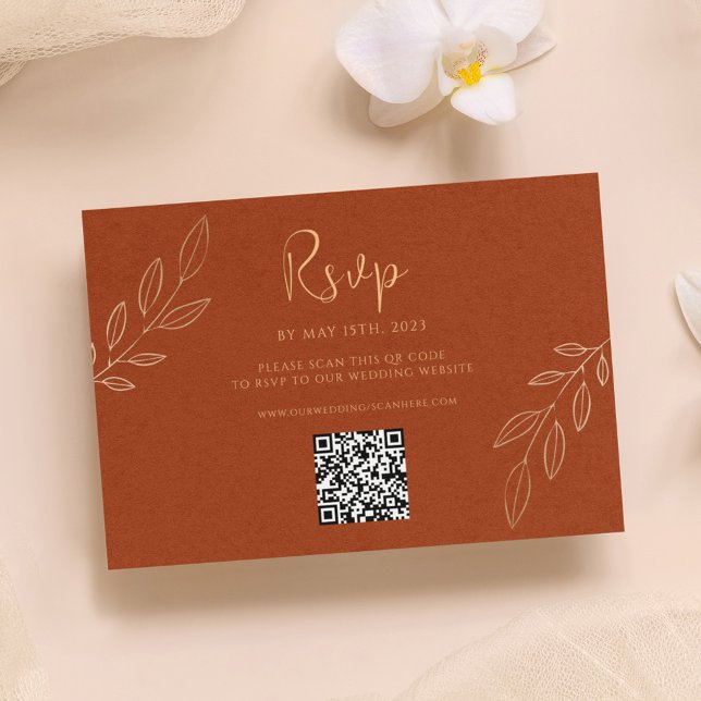 Burnt Orange Moderne Boho Wedding RSVP QR Code (Burnt Orange Modern Boho Wedding RSVP QR Code)