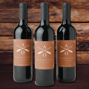 Burnt Orange Monogram and Arrows Wedding Wine Label