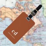 Burnt orange monogram luggage tag<br><div class="desc">A trendy burnt orange coloured background. Personalize and add your monogram letters and full name on the front. Your contact information on the back.</div>