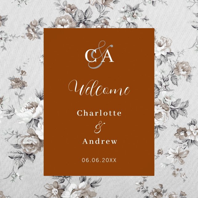 Burnt orange monogram modern wedding welcome poster (Creator Uploaded)