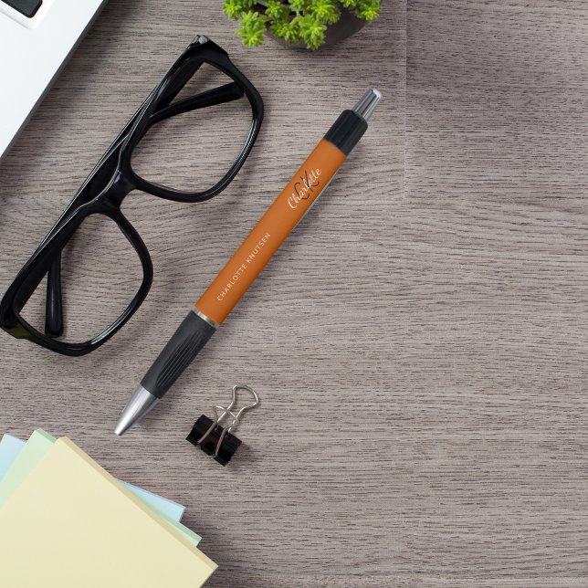 Burnt orange monogram name script pen (Creator Uploaded)