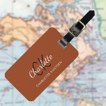 Burnt orange monogrammed luggage tag<br><div class="desc">A trendy burnt orange background. Personalize and add your monogram letters, first name and full name on the front. Your contact information on the back.</div>