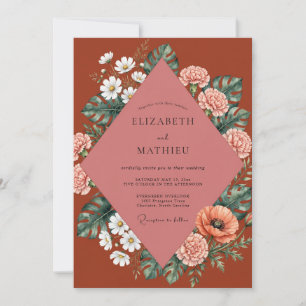 Burnt Orange Monstera Eucalyptus Wedding Invitation