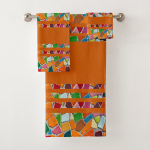 Burnt Orange  Mosaic Pattern Bath Towel Set