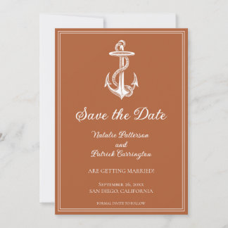 Burnt Orange Nautical Anchor Save the Date Invite