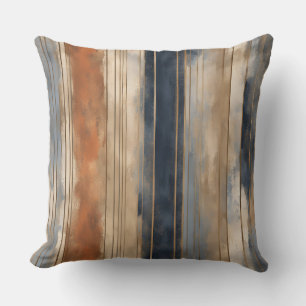Burnt Orange Navy Dusty Blue Distressed Stripe Throw Pillow