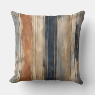 Burnt Orange Navy Dusty Blue Distressed Stripe Throw Pillow