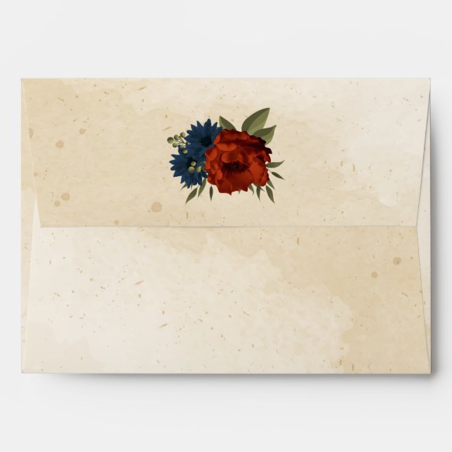 burnt orange navy flowers wedding envelope (Back (Top Flap))