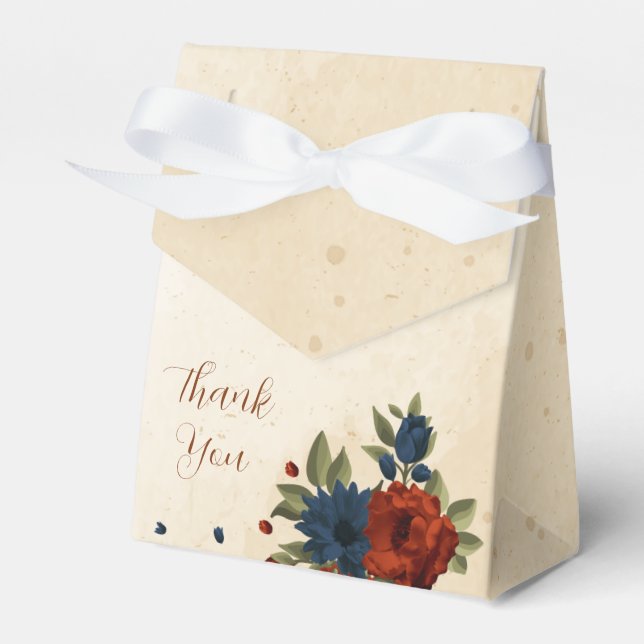 burnt orange navy flowers wedding favor box (Front Side)
