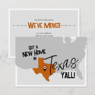 Burnt Orange New Home in Texas Y'all Moving Announcement