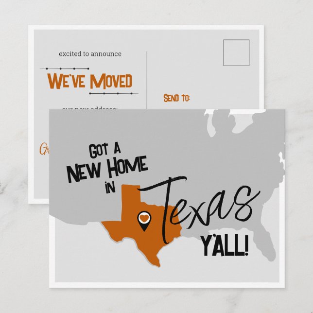 Burnt Orange New Home in Texas Y'all Moving Postcard (Front/Back)