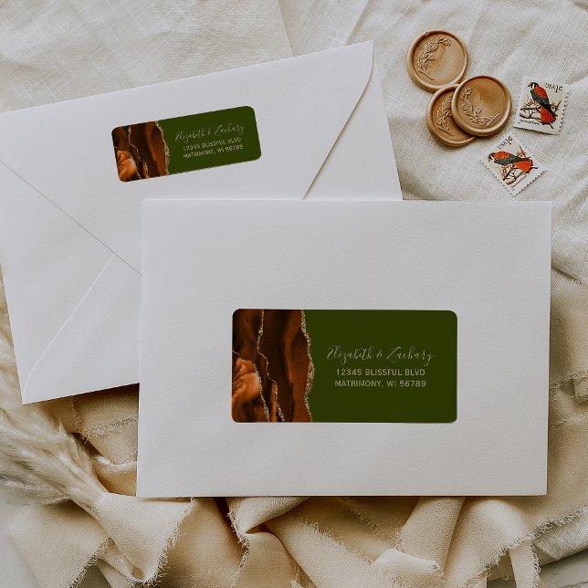 Burnt Orange Olive Green Wedding Return Address (Creator Uploaded)