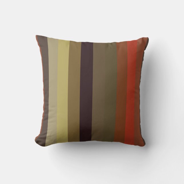 Burnt Orange & Olive Retro stripes Throw Pillow (Front)