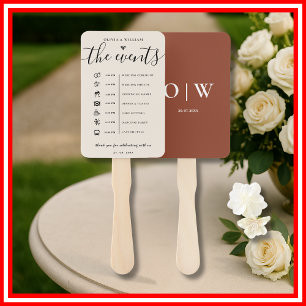 Burnt Orange Order of Events Wedding Program Hand Fan