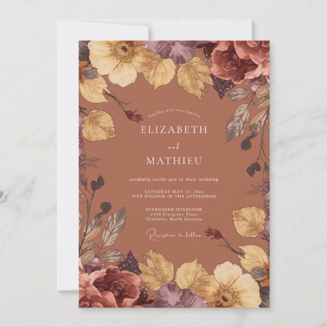 Burnt Orange Painterly Autumn Wedding Invitation (Front)