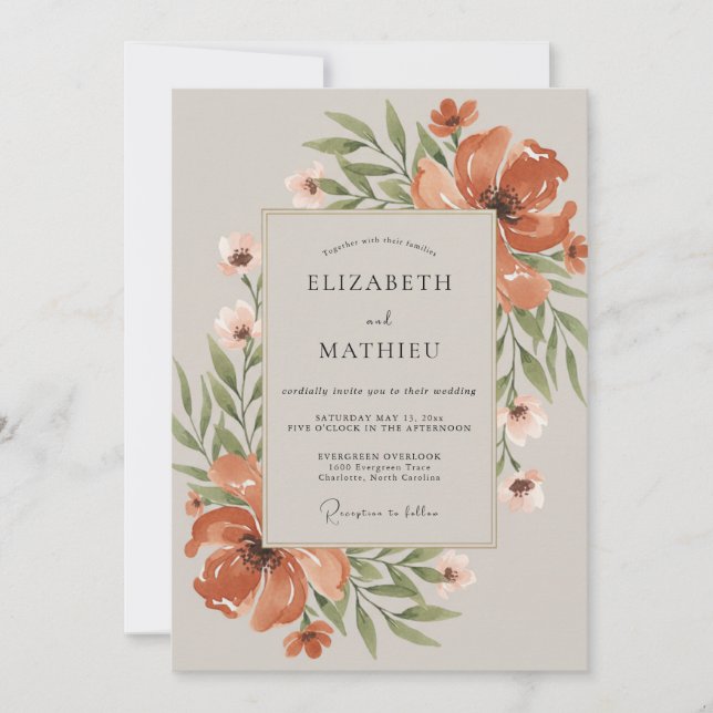 Burnt Orange Peony Wedding Invitation (Front)