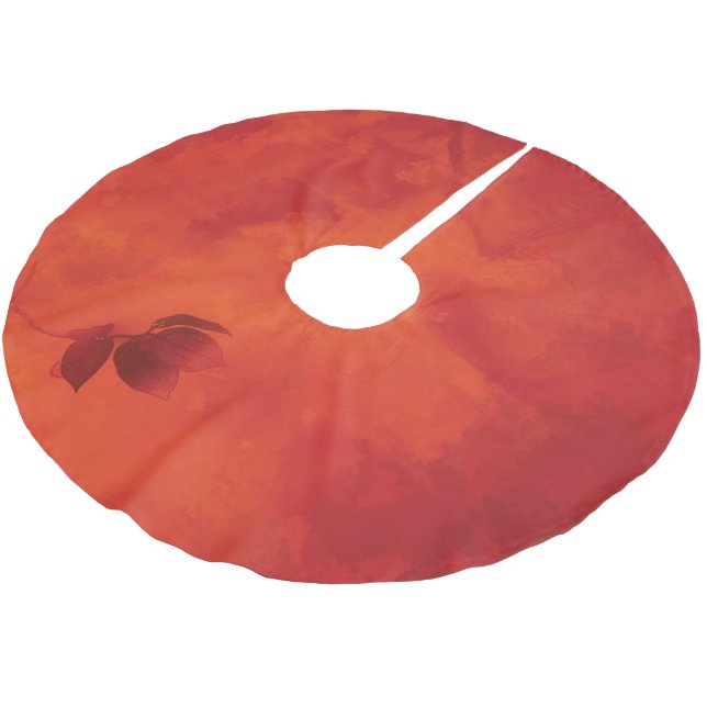 Burnt Orange Persimmon Leaf Abtract Autumn Brushed Polyester Tree Skirt (Angled)