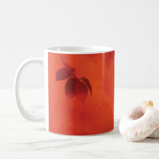Burnt Orange Persimmon Leaf Abtract Autumn Coffee Mug (With Donut)