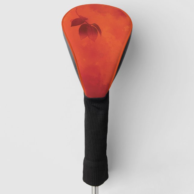 Burnt Orange Persimmon Leaf Abtract Autumn Golf Head Cover (Front)