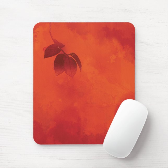 Burnt Orange Persimmon Leaf Abtract Autumn Mouse Pad (With Mouse)