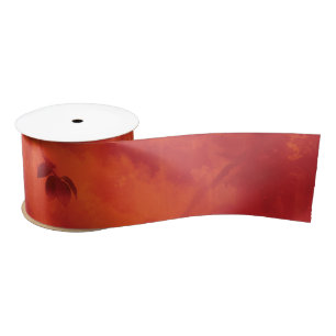 Burnt Orange Persimmon Leaf Abtract Autumn Satin Ribbon