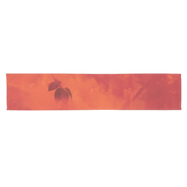 Burnt Orange Persimmon Leaf Abtract Autumn Short Table Runner (Horizontal)