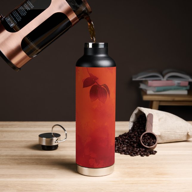 Burnt Orange Persimmon Leaf Abtract Autumn Water Bottle (Coffee)