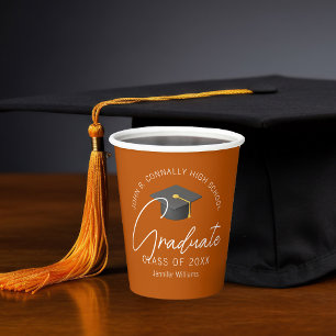 Burnt Orange Personalized Graduation Party Paper Cups