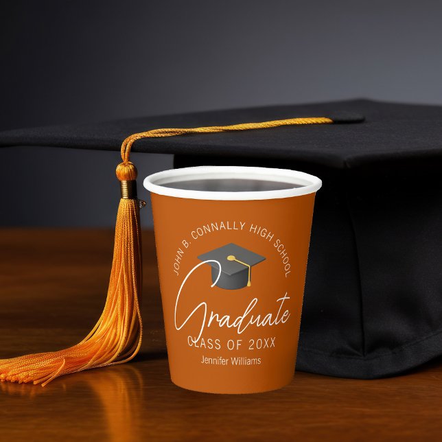 Burnt Orange Personalized Graduation Party Paper Cups (Creator Uploaded)