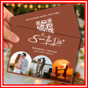 Burnt Orange Photo QR Code Elegant Wedding Save The Date
