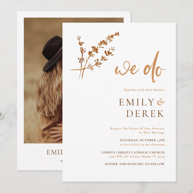 Burnt Orange Photo Wedding Invitation (Front/Back)