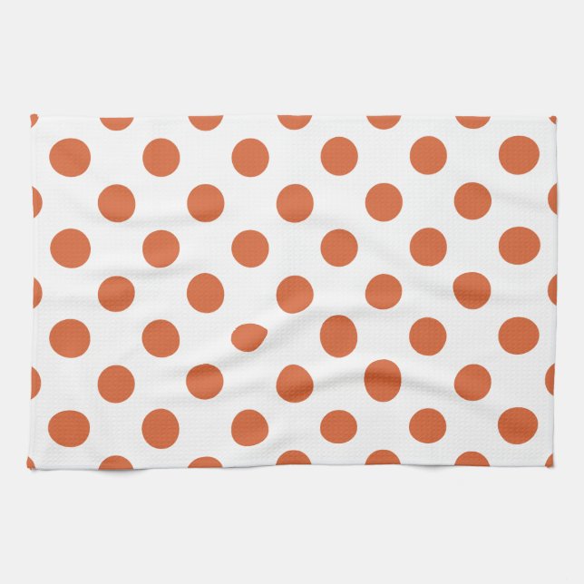Burnt orange polka dots kitchen towel (Horizontal)