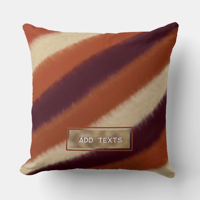 Burnt Orange Pomegranate Fur Stripes Trendy Boho Throw Pillow (Front)