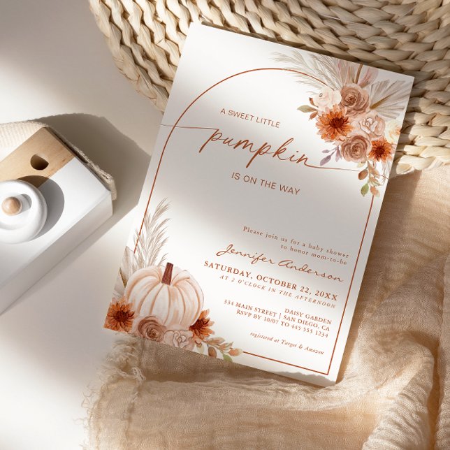 Burnt Orange Pumpkin Autumn Arch Baby Shower Invitation (Creator Uploaded)