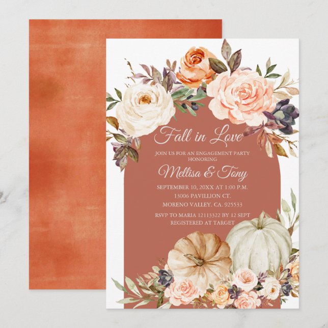 Burnt Orange Pumpkin Falling in love  Invitation (Front/Back)