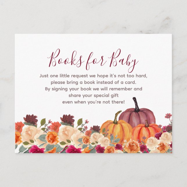 Burnt Orange pumpkin Floral books for baby Invitation Postcard (Front)