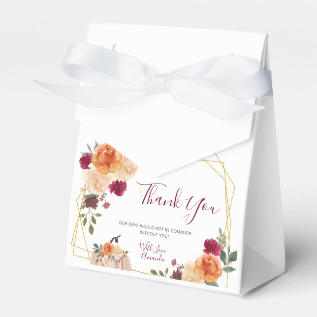Burnt Orange Pumpkin Floral Fall in love Favour Bo Favor Box (Front Side)