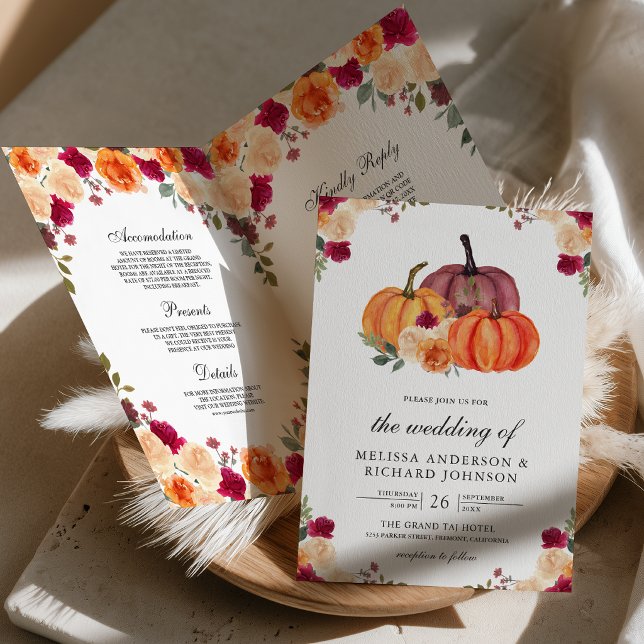 Burnt Orange Pumpkin QR Code Wedding Invitation (Creator Uploaded)