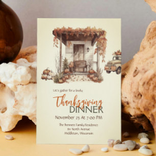 Burnt Orange Pumpkin Truck Thanksgiving Invitation