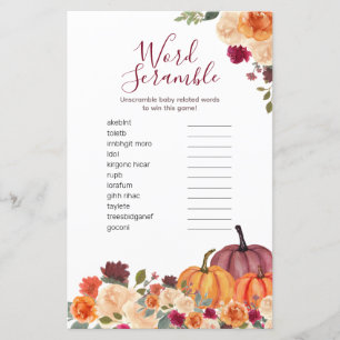 Burnt Orange Pumpkin Watercolor Word Scramble