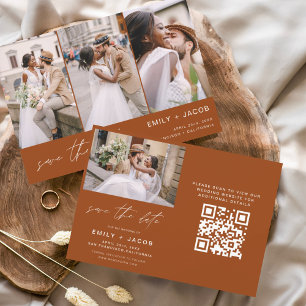 Burnt Orange QR Code Modern Save the Date 4 Photo